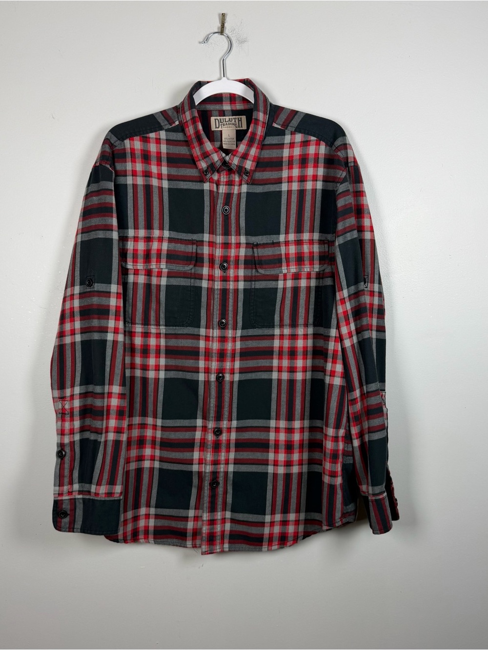 Duluth Men's Crosscut Performance Flannel Shirt Red Black Plaid Button Up Large